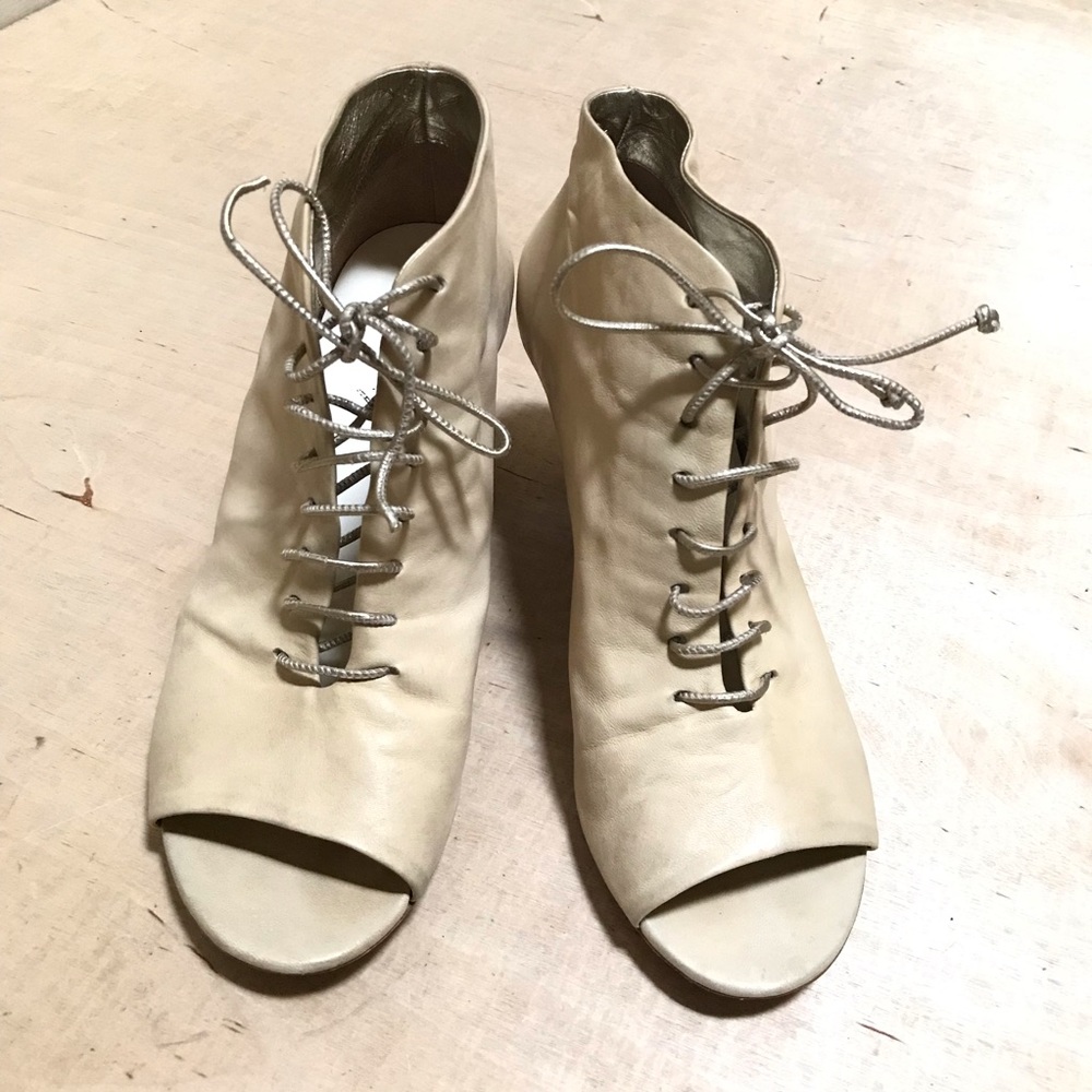 Marsèll Italian Leather Peep-Toe Lace-Up Wedge Booties Women’s Size EU 38